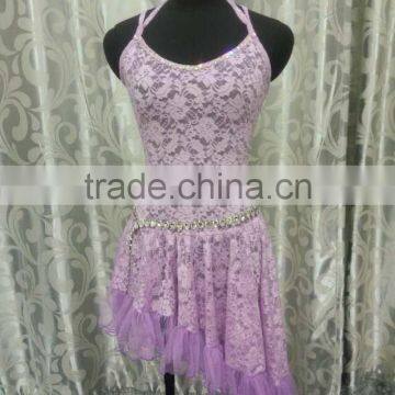 Yifusha women purple floral lace clothing for dance QQ023