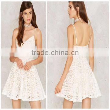 Ladies Fashion Halter White Color Lace Short Umbrella Dresses