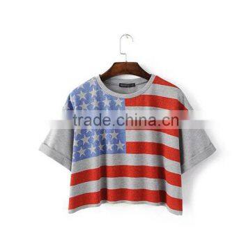 American Flag Black White Tees Latest New Design Short Style Lady Printing Graphic t Shirt for Women photo-4