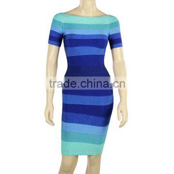 High Quality Short Sleeve Blue Gradient Bandage Dress New Arrival Cute Brand Dress photo-4