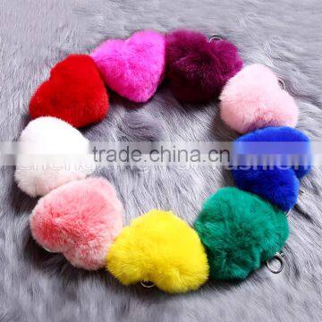 CX-R-46 Wholesale Heart Shape Genuine Rabbit Fur Keyring photo-3