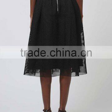 Wholesale Women Fancy Plain Black Puffy Mesh Midi Skirts photo-2