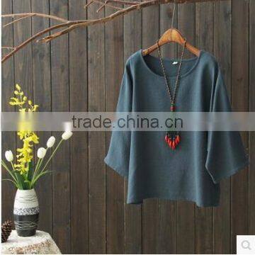 The Cotton and Linen Dress Loose Comfortable Breathable Round Collar Joker T-shirt photo-3