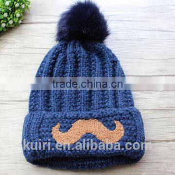 Cartoon Smile Face Lovely Acrylic Knitted With Faux Fur Ball Beanie Women Men Autumn Winter Cap Warm Hat photo-6