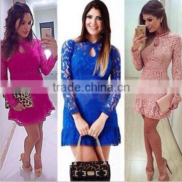 the Latest Autumn Women Long Sleeve Lace Dress Cocktail Mini Dress