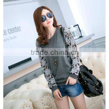 Korean Style Slim Round Neck Long Batwing Sleeve Women Lace Stitching Plus Size Blank T-shirt photo-5