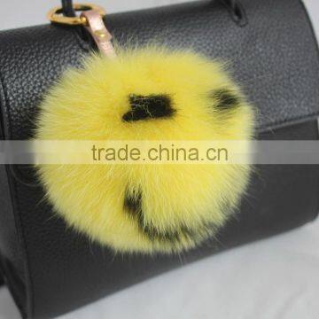 Myfur Cute Smile Face Handmade Fox Fur Pom Pom Charm Real Fur Pompom Wholesale photo-3