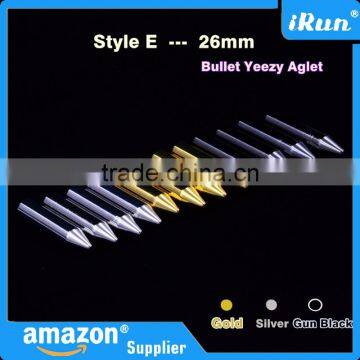 (MOQ:100pcs) High Quality Shoelace Gold/Silver/Gun Black Bullet Aglets - Lace Metal Bullet Aglet for Mids & Lows Trainers