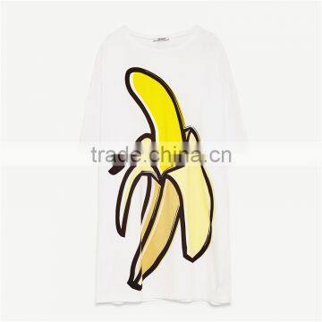 Round Neck and Short Sleeves Longline Banana Motif Pattern Blouse photo-4