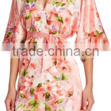 Top Selling High Quality Floral Printing Silk Kimono Robes for Women