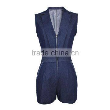 Guangzhou Supplier Wholesale Fashion Romper Summer Sexy Denim Jumpsuit Women With Zipper photo-3