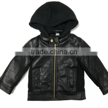 children pu jacket with knitted hood