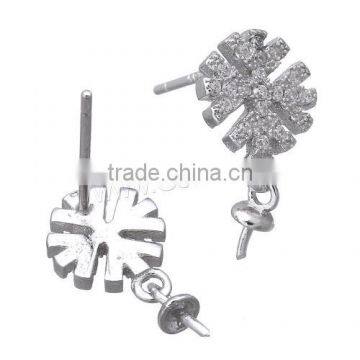 Sterling Silver earring Drop Component 925 Sterling Silver snowflake snow flake micro pave cubic zirconia jewelry 1114939