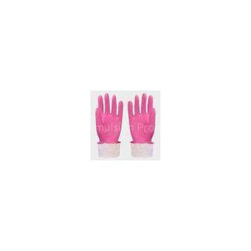 Beaded Cuff Household Latex Gloves Pink For Home Cleaning , Kitchen