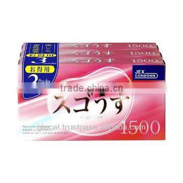 Japan Condom ' Sugo Usu 1500 ' --- inside top jelly-filled condom --- 12 x 3p