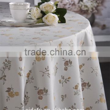 Creative white Table Cover customized Floral Printed Linen Fabric 70 inch round Tablecloth