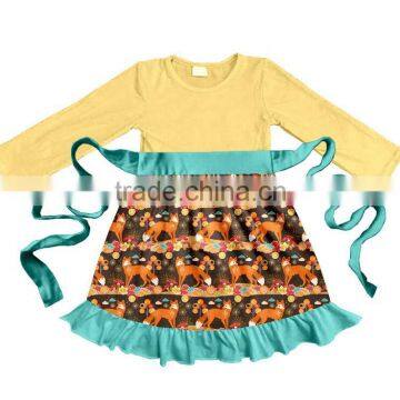 CH00291YIWU BOYA Cotton milk silk ruffle dress kids clothes madam foxes prints wearing boutique dresses