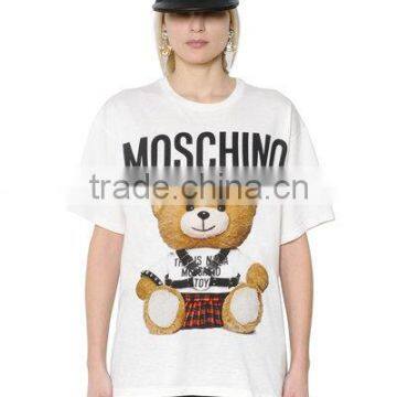 100% cotton Round neck t-shirt for women with bear print pattern