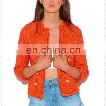 Outdoor Fashion New View Ladies Bright Orange Tweed Blazer Jacket photo-4
