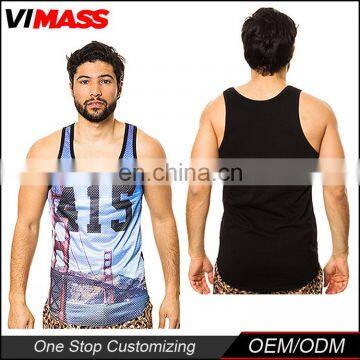 New custom men cotton printed black tank top