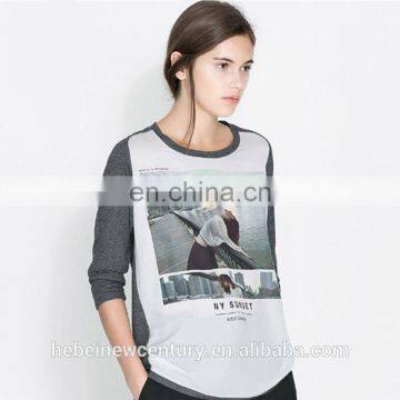 Joining Together The Wind Bridge In Brooklyn, New York Photos Figure Printing Long-Sleeved Round Collar Render Female T-Shirt