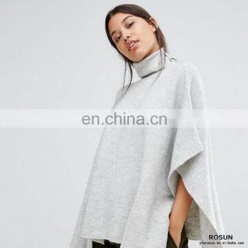 Ladies Ribbed knit High neckline Wide open sleeves oversized Poncho