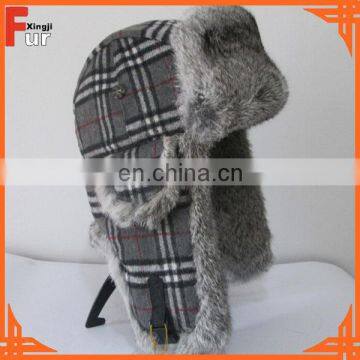 Real Fur with Cloth outside Rabbit Fur Trapper Hat