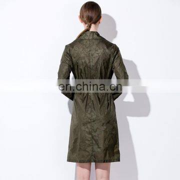 Wholesale Women Clothing Spring Wear Fashion Lapel Waist Tie Long Sleeves Jacquard Cloth Overknee Trench Coat photo-3