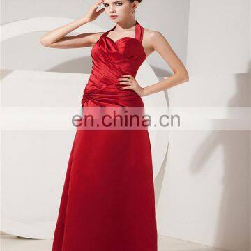 Sexy Halter Sleeveless Evening Gowns Backless Floor Length Zipper Ruched Mother Of The Bride Dress photo-3
