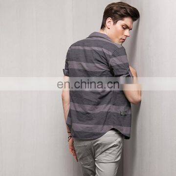 T-MSS019 Round Bottom Casual Wide Stripe Half Sleeve Men Shirt photo-4