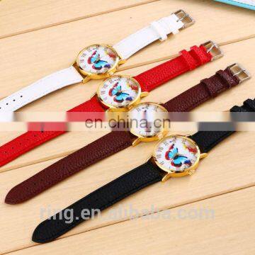 Landscape Butterfly Vogue Style Leather Lady Watch photo-4