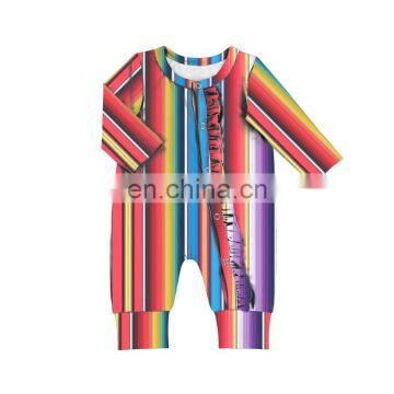 Boutique Purple Cow Pattern and Serape Alternating Kids Baby Gauze Romper Ruffled Jumpsuit Onesie Baby photo-4