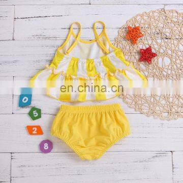 Children Boutique Outfits Cotton  Ruffle Bikini Baby Girls Stripe Beach Swimming Set