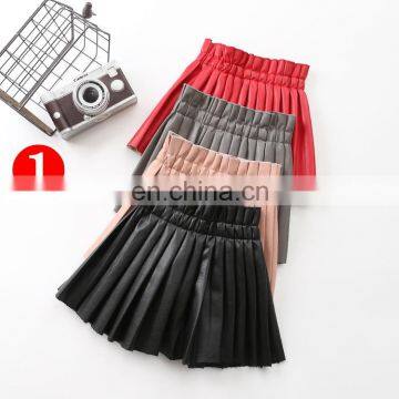 Sprint Autumn Vintage Kid Girl Pleated Skirt Children Girl Solid Pu Leather Pleated Skirt Short School Girl Skirt for 4-8T