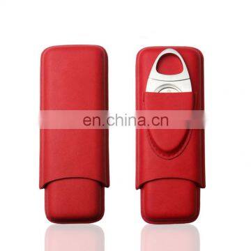 Handmade Portable High Quality 2piece Genuine Leather Custom Cigar Holder Case With Cutter Gift Set photo-5