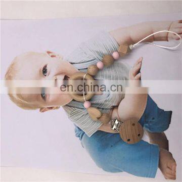 Food Grade Silicon Beads Wooden Pacifier Clips Soother Chain For Babies photo-5