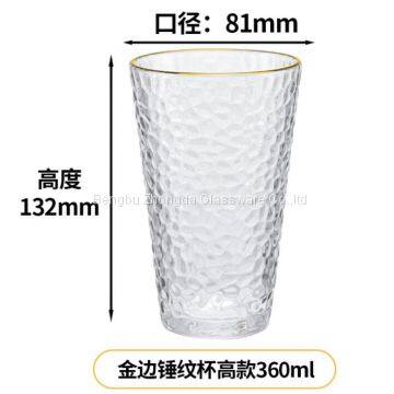 Factory Wholesale Japanese Hammer Pattern Nordic Style Drinkware Tea Coffee Mugs Tumblers Glass Tumbler Cup With Gold Rim photo-5