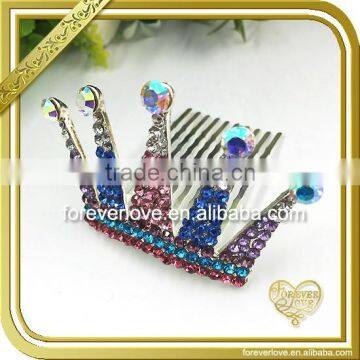 Decorative blue and red crystal hair bobby pins rhinestone crown pins brooches FB-066