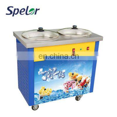 Low-Temperature Double Mini Fried Table Type Hot Sale Pan Fry Fried Ice Cream Fruit Roll Machine 1Set