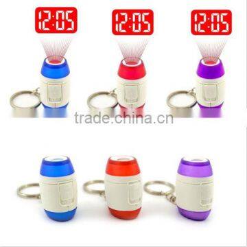 Time Digital Mini Keychain LED Projector Clock Light Laser Protable Keyring