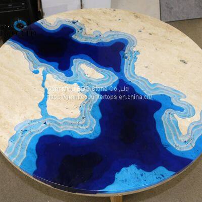 Factory High Quality Natural Travertine Blue Stone Table Top photo-4