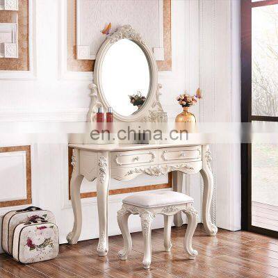 Fancy Bedroom paulownia white black vanity table set with bench stool