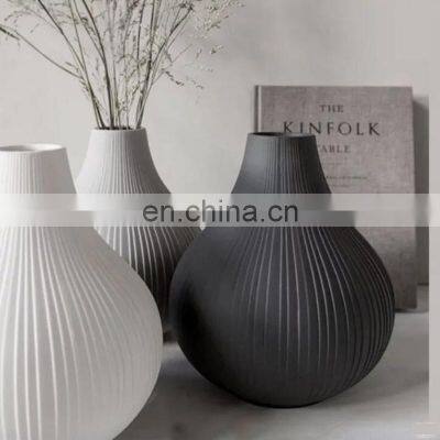 2021 House Ornaments Flower Decoration Black Ceramic Vases White Chinese Plant Modern Round Pottery Nordic Vase Home Decor photo-3