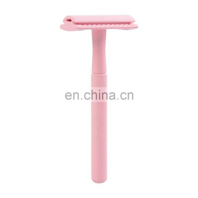 Traditional Pink Brass Handle Mens Shaving Razor Double Edge Blade Barber Razor