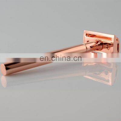 Luxury Women Rose Gold Customized Design Metal Traditional Double Edge Blades Men Shaver Gift Shaving Razor