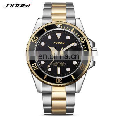 SINOBI Custom Logo Mens Stainless Steel Band Watches Luminous Dial Calendar Wristwatch Men Classic Men Watch Montre Homme