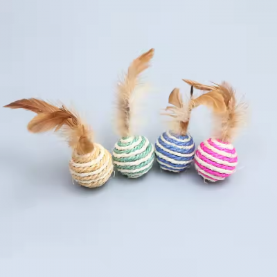 Meow Love Rarewe Pet Accessories Cat Chew Toys Sisal Feather Ball Factory Cheap Price Cat Scratching Balls Interactive Cat Toys
