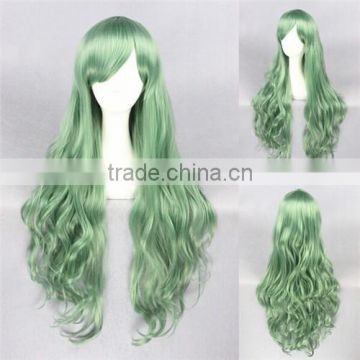 High Quality 80cm Long Curly Green Synthetic Anime Lolita Wig Cosplay Costume Fashion Hair Wig Party Wig