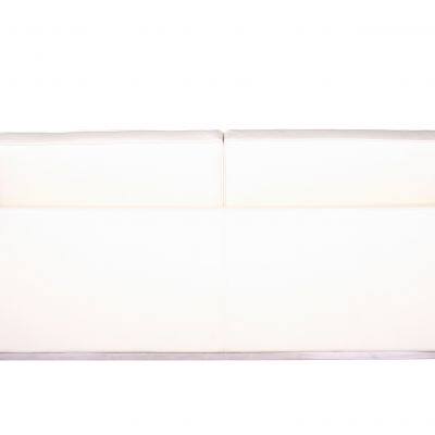 Florence Knoll Style Tufted Leather 2-Seater Sofa, Modern White Loveseat With Stainless Steel Base for Living Room Hotel photo-4