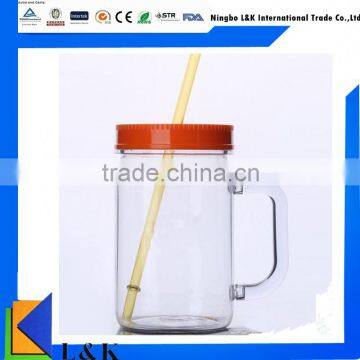 wholesale plastic tube cup with handle/plastic straw cup